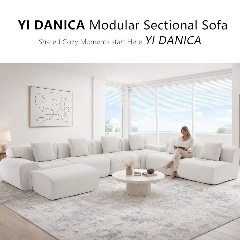 122" Boneless Modular Sectional Sofa with Ottoman