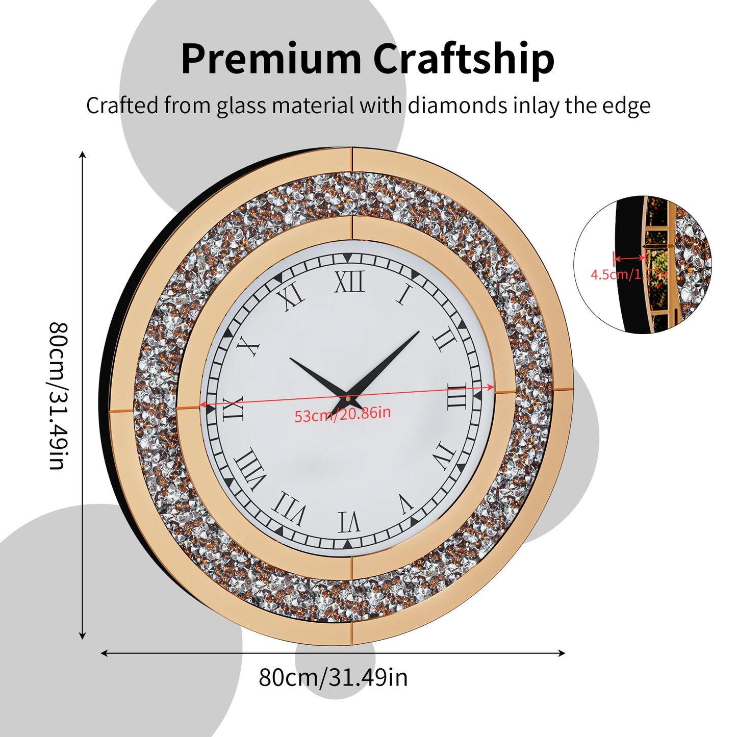 Crush Diamond Mirrored Wall Clock for Wall Decoration