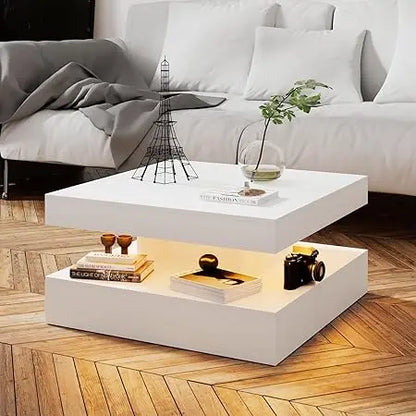 2-Tier LED Coffee Table with Storage