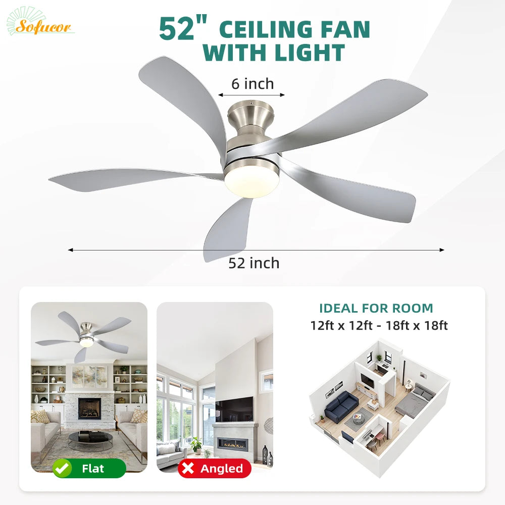 52-Inch Flush Mount 6-Speed ceiling fan with remote
