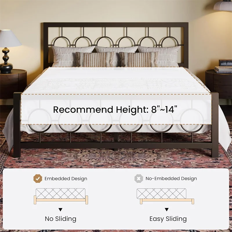 King Queen Size Metal Bed Frame with Vintage Circular Design