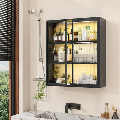 Glass Door Wall Cabinet for Bathroom, Laundry, Kitchen