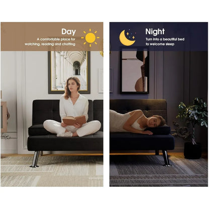 Modern Convertible Futon Sofa Bed with Linen Fabric