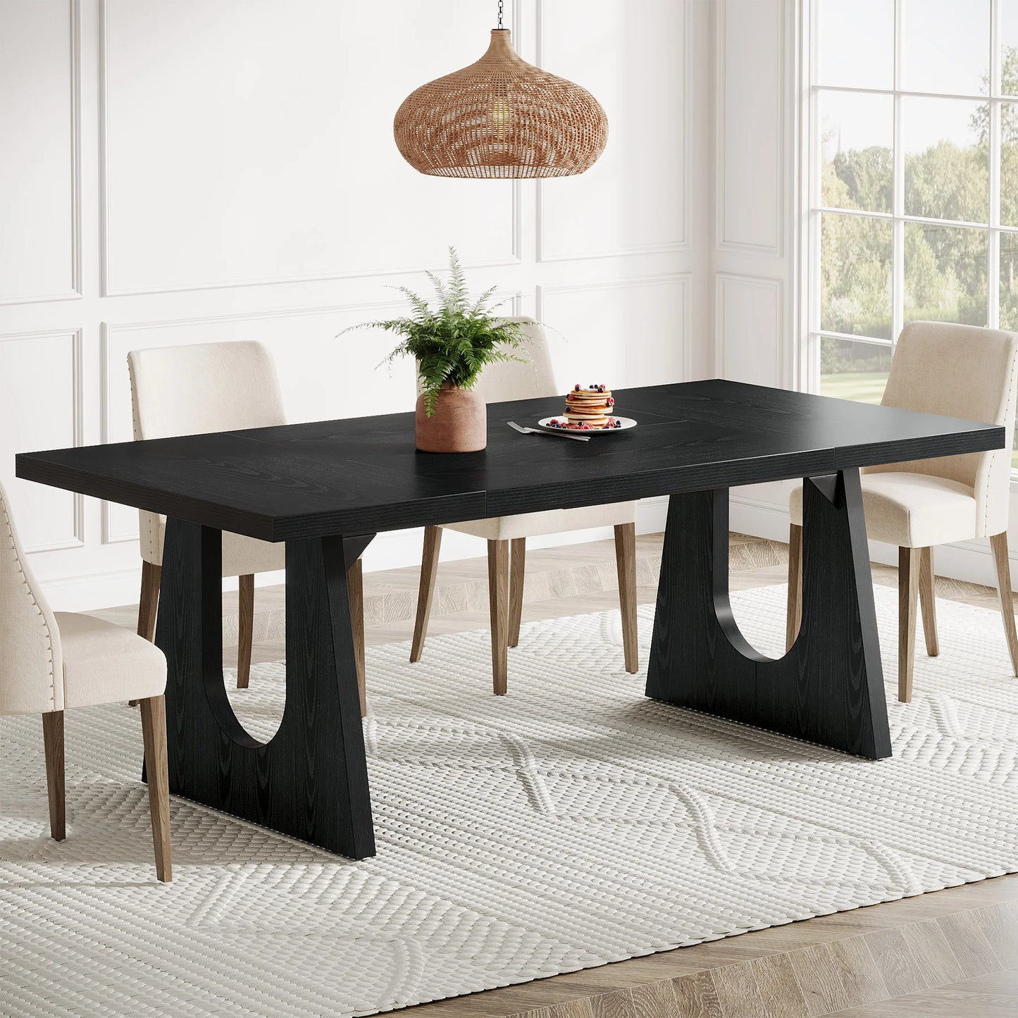 70.9-Inch Wood Rustic Rectangular Table with Black Wooden Legs