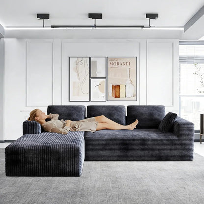106" Corduroy Sectional with Oversized Chaise