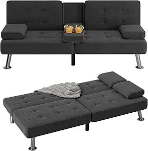 Modern Convertible Futon Sofa Bed with Linen Fabric