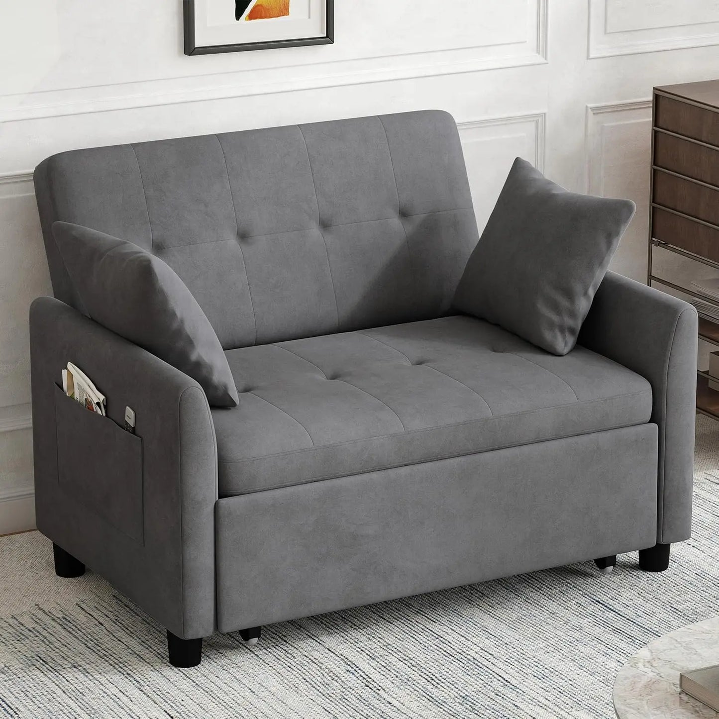 46in 3 in 1 Convertible Sleeper Sofa Velvet Loveseat