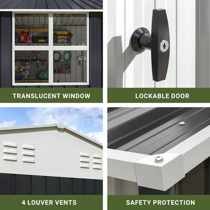 10x12 FT Outdoor Metal Storage Shed with Heavy-Duty Frame