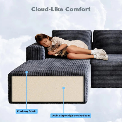 106" Corduroy Sectional with Oversized Chaise
