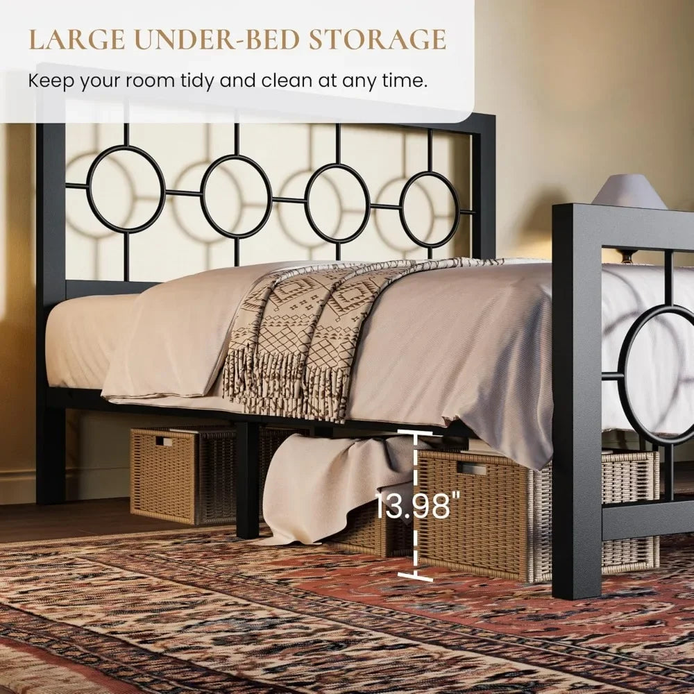 Full Size Bed Frame with Vintage Circular Design