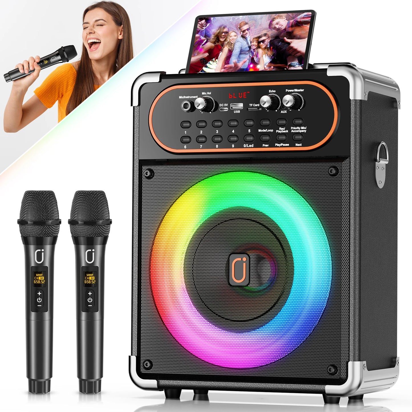 Portable Bluetooth 5.3 Kara Speaker, Echo Adjustment
