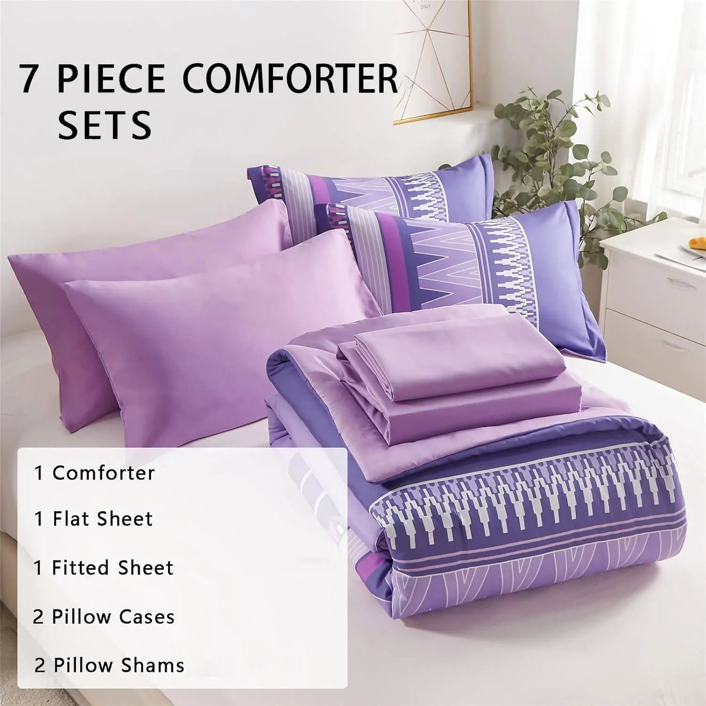 7-piece printed comforter set, suitable for all seasons