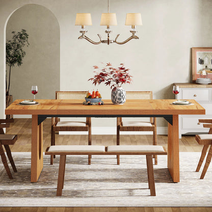 70.9-Inch Wood Rustic Rectangular Table with Black Wooden Legs