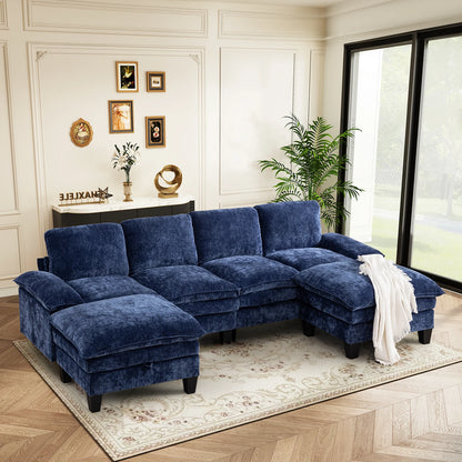122-Inch 6-seats Double Foam Cushion Convertible Sectional