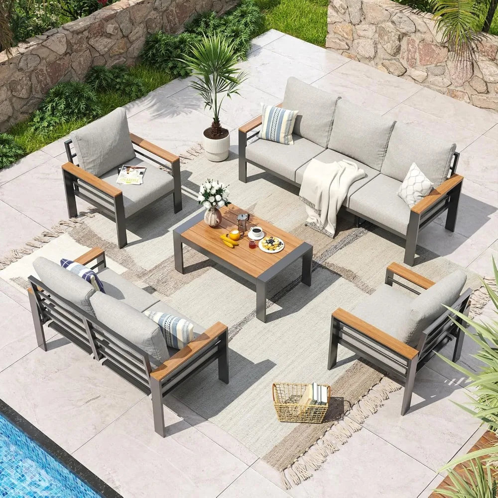 7 Seats, Aluminum Patio Furniture Set with Washable Thick Cushions