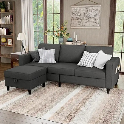 3 Seat L Shaped Sectional Sofa Couches with Storage