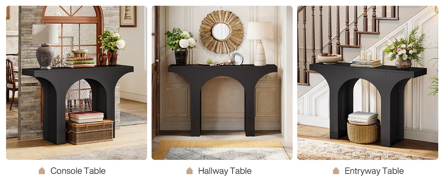 47-Inch Modern Black Console Table for Entryway