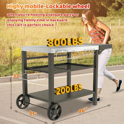Movable 3-Shelf Prep Table with Side Table