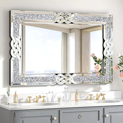 Crushed Diamond Rectangular Glass Vanity with Decorative Glam