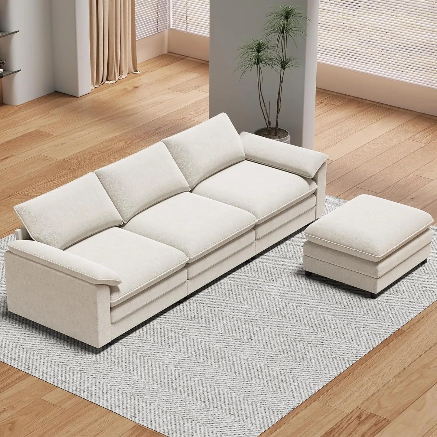117" Oversized Sectional Sofa with Movable Ottoman