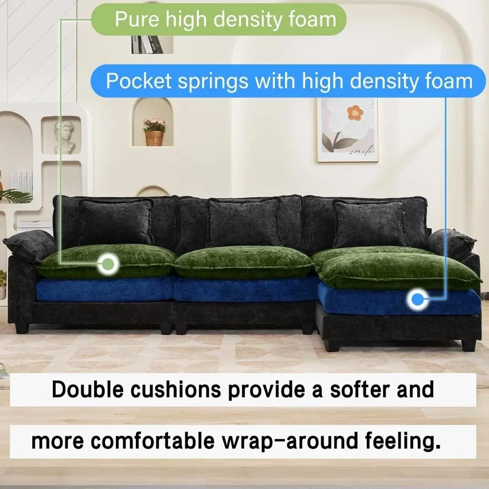 Comfy Cloud Couch Sectional Sofa with Ottoman