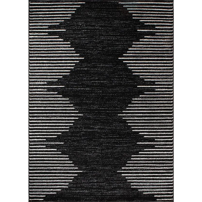 6'6" x 9' Black Stripe Stain Resistant High Traffic Area Rug