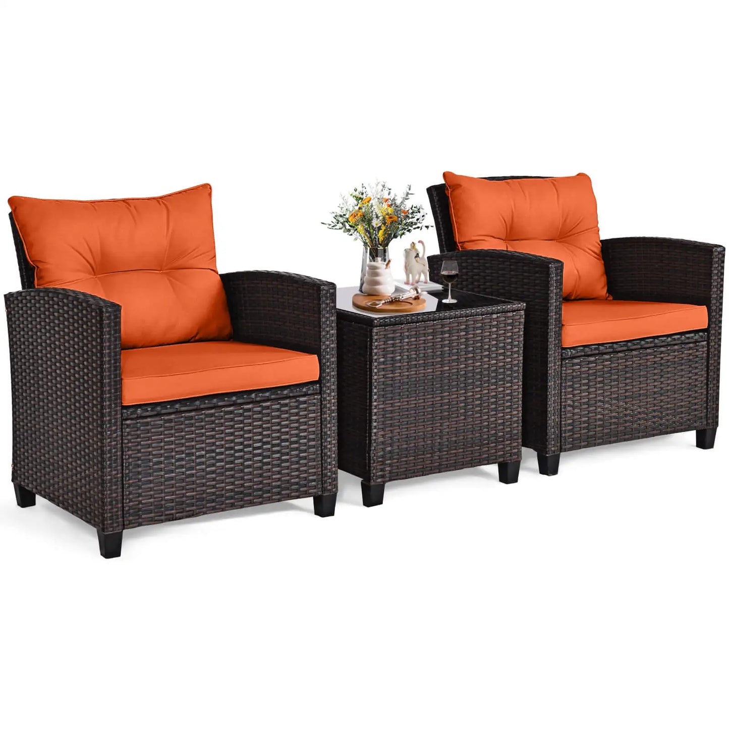 3 PCS Patio Rattan Furniture Set