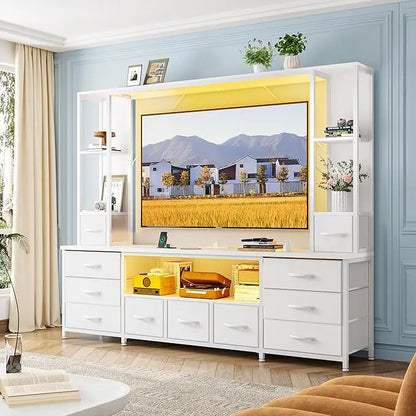 Large Wall Unit Entertainment Center with 11 Fabric Drawer