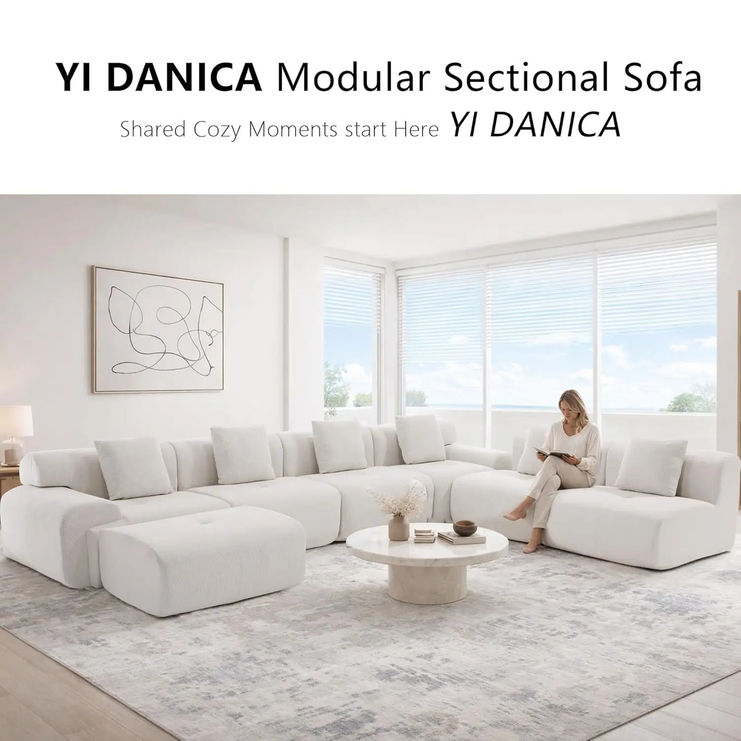 122" Boneless Modular Sectional Sofa with Ottoman