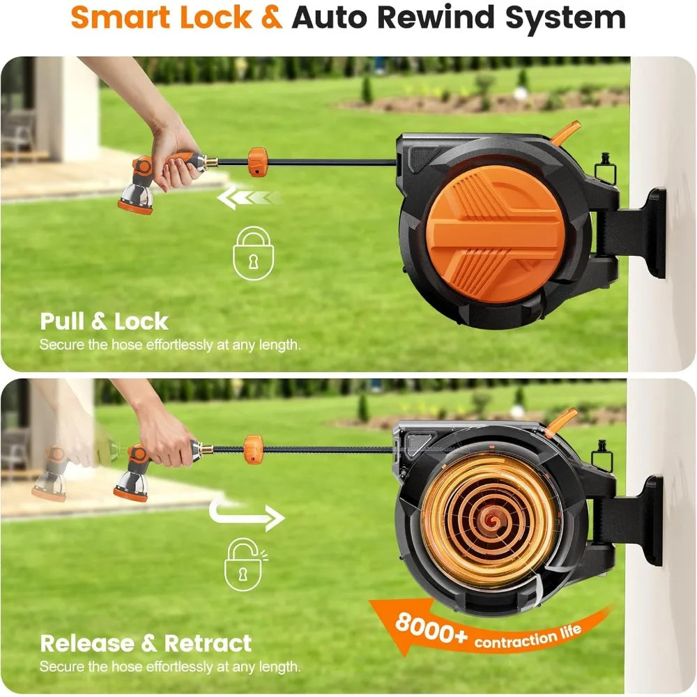 1/2” x 100ft, Retractable Garden Hose Reel