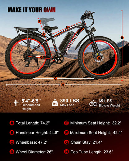 Electric Bike 26"x4.0 All Terrain 34MPH Mountain Bicycle