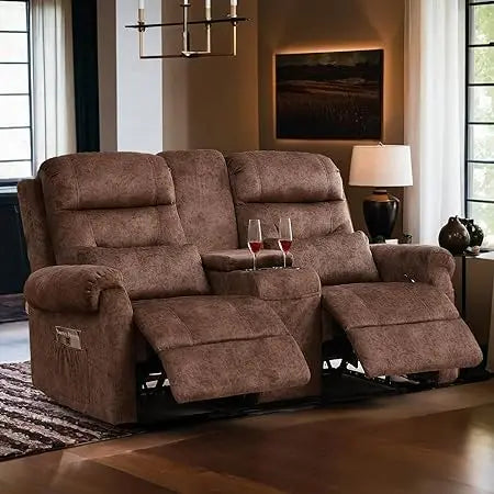 Manual Home Theater Seating Loveseat with Pockets/Cup Holders