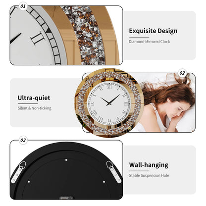 Crush Diamond Mirrored Wall Clock for Wall Decoration