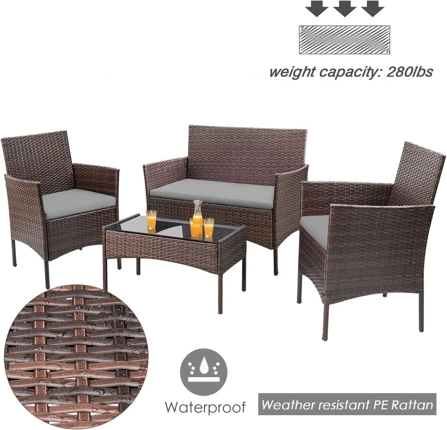 4 Pieces Outdoor Indoor Patio Rattan Chair Wicker Set