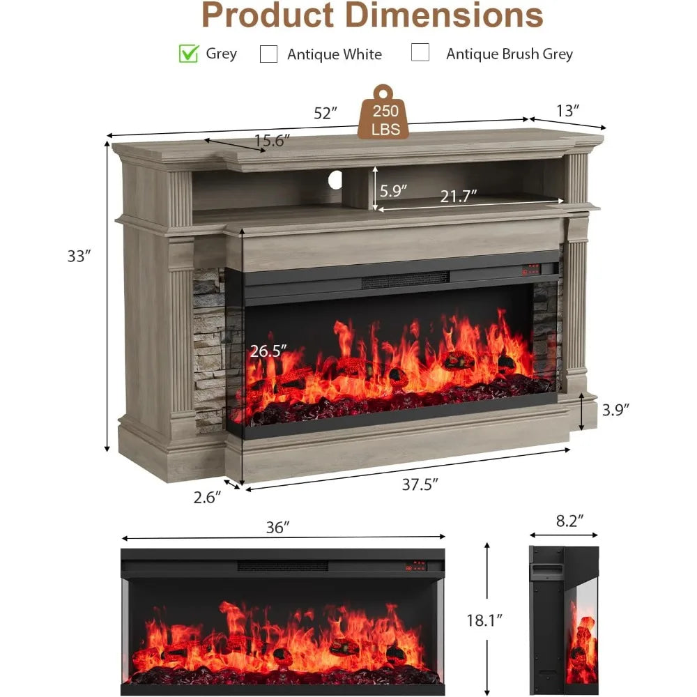 52" Fireplace Entertainment Center with 36" Electric Fireplace