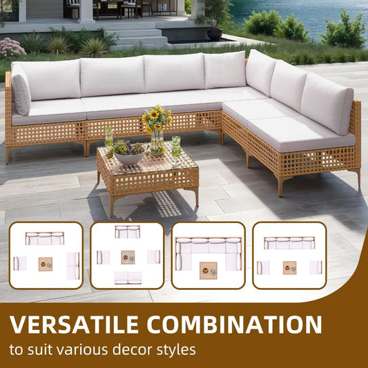 7 Pcs PE Wicker Patio Conversation Set for Backyard Deck Poolside Porch Outdoor