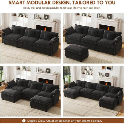 111.4” Cloud Couch, Modular Sectional Sofa with Ottoman