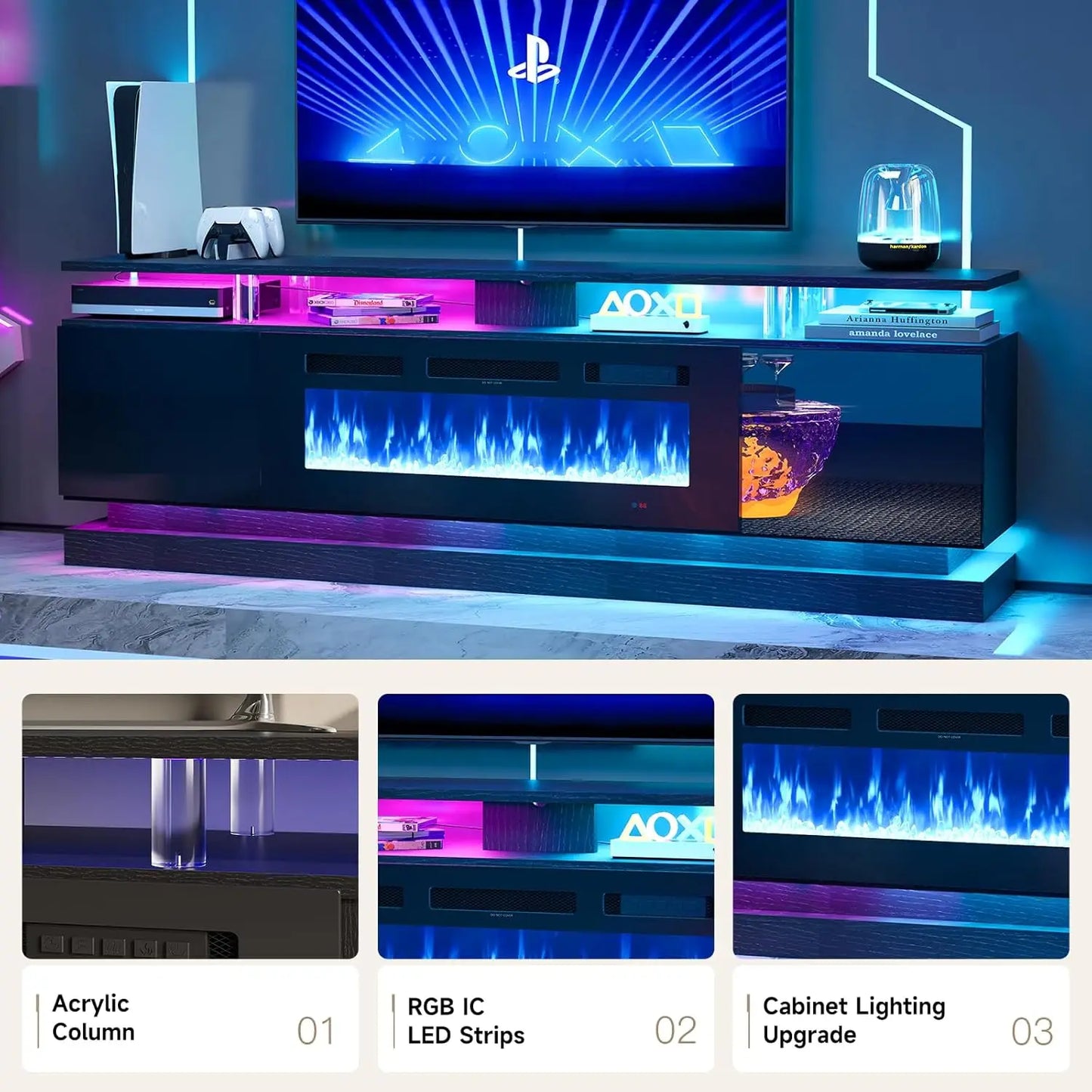 70" Fireplace TV Stand with Storage Cabinets