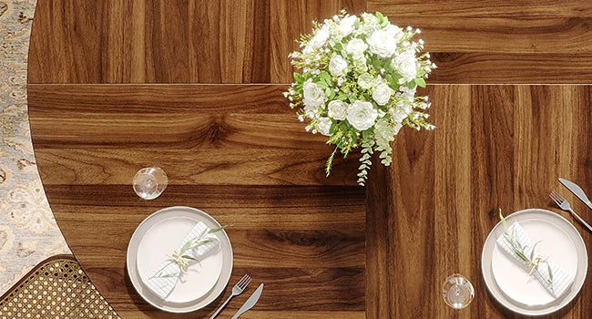 Round Dining Table with Sturdy Metal Base