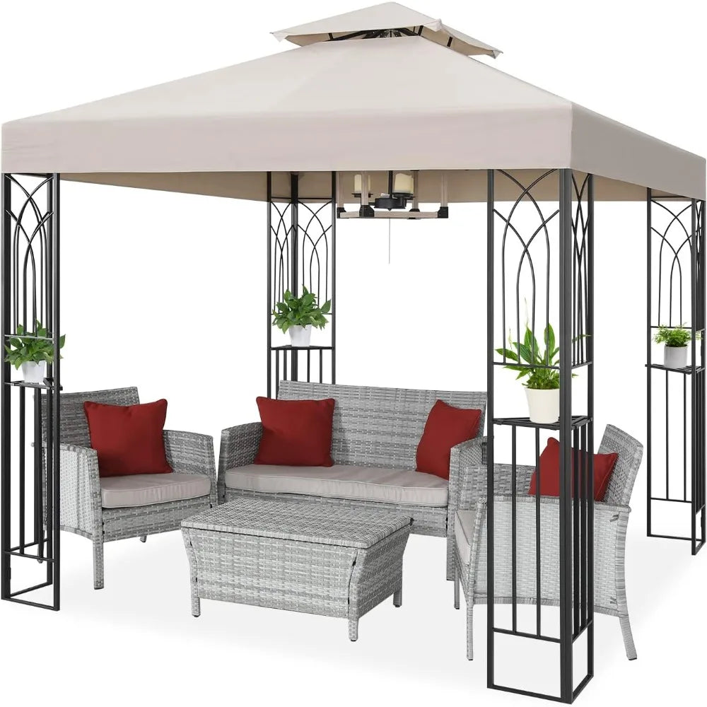 8x8 Outdoor Patio Gazebo with Corner Shelves