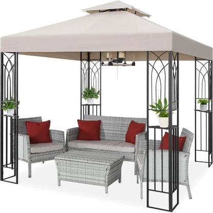 8x8 Outdoor Patio Gazebo with Corner Shelves