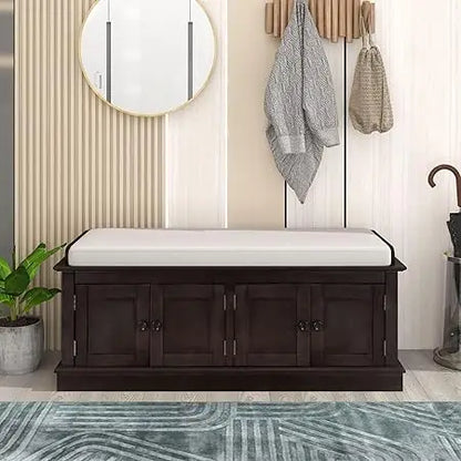 Rustic Storage Bench with 4 Doors and Adjustable Shelves