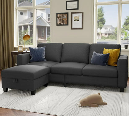 78''L Shaped Dark Grey 3-Seater Convertible Sofas
