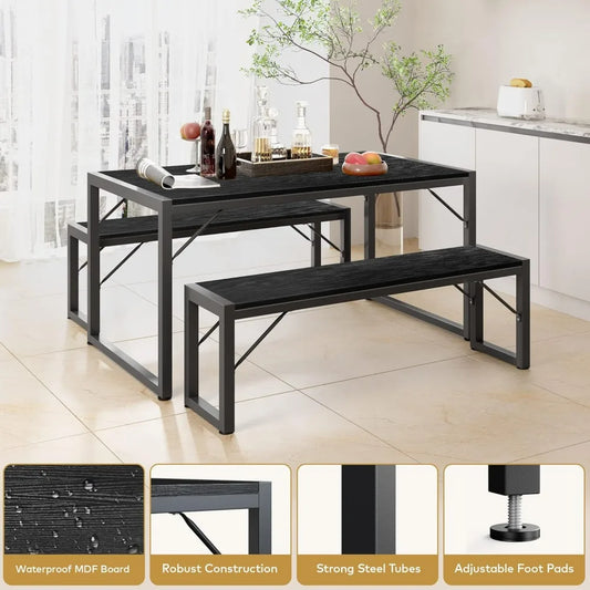 Dining Table Set for 4 with 2 Benches