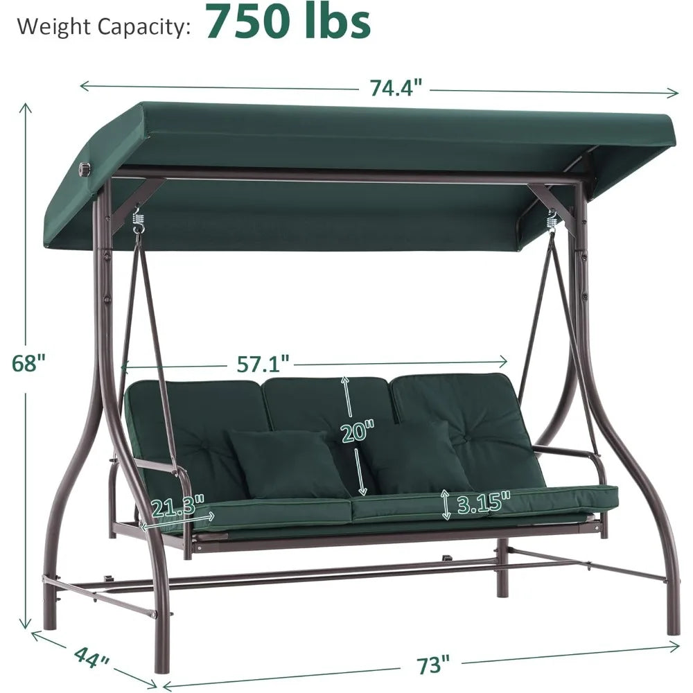3-Seat Outdoor Patio Swing Chair with Removable Cushions