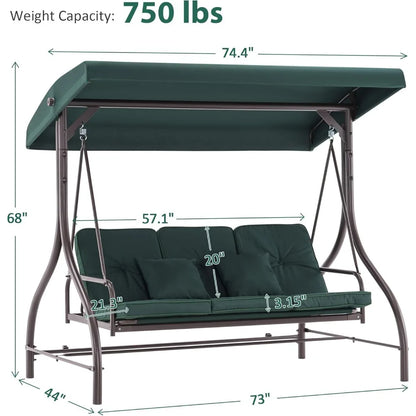 3-Seat Outdoor Patio Swing Chair with Removable Cushions