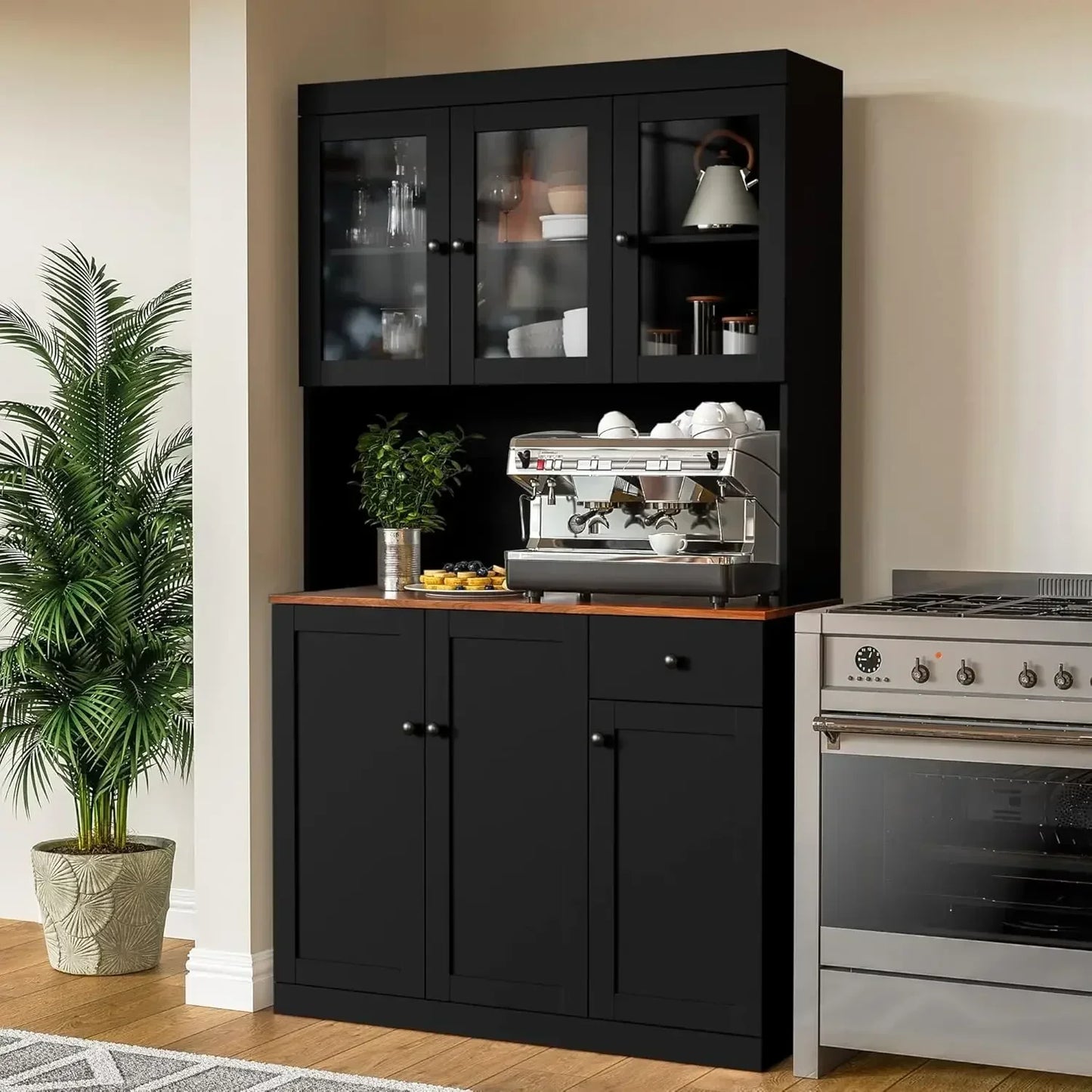 Tall Kitchen Pantry Cabinet with Microwave Shelf
