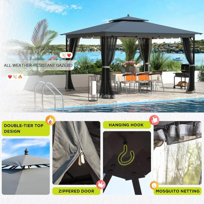 [Upgraded] 10x12 Gazebo with Mosquito Netting