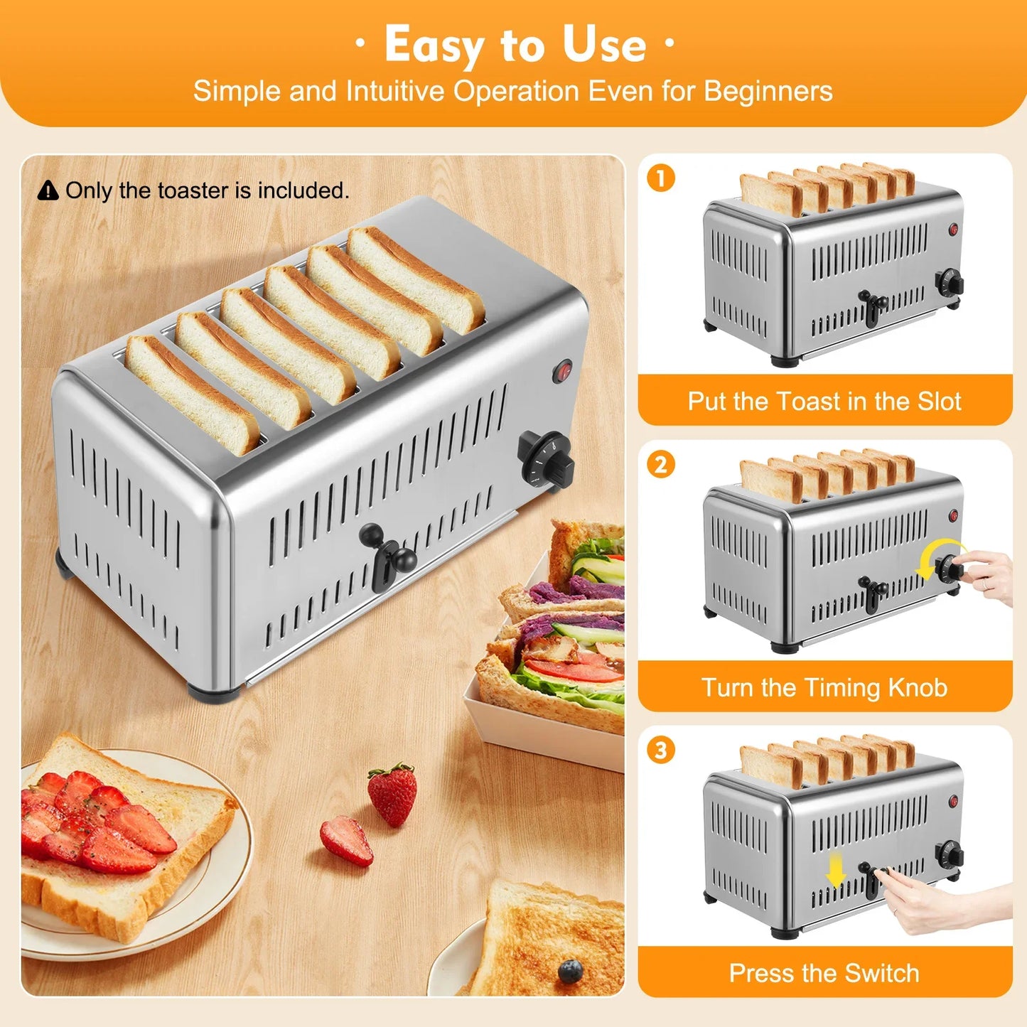 6 Slice Wide Slot Stainless Steel Toaster