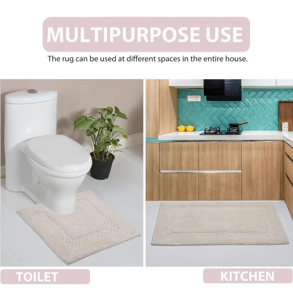 3-Piece Non-Slip Premium Cotton Bathroom Rugs Set